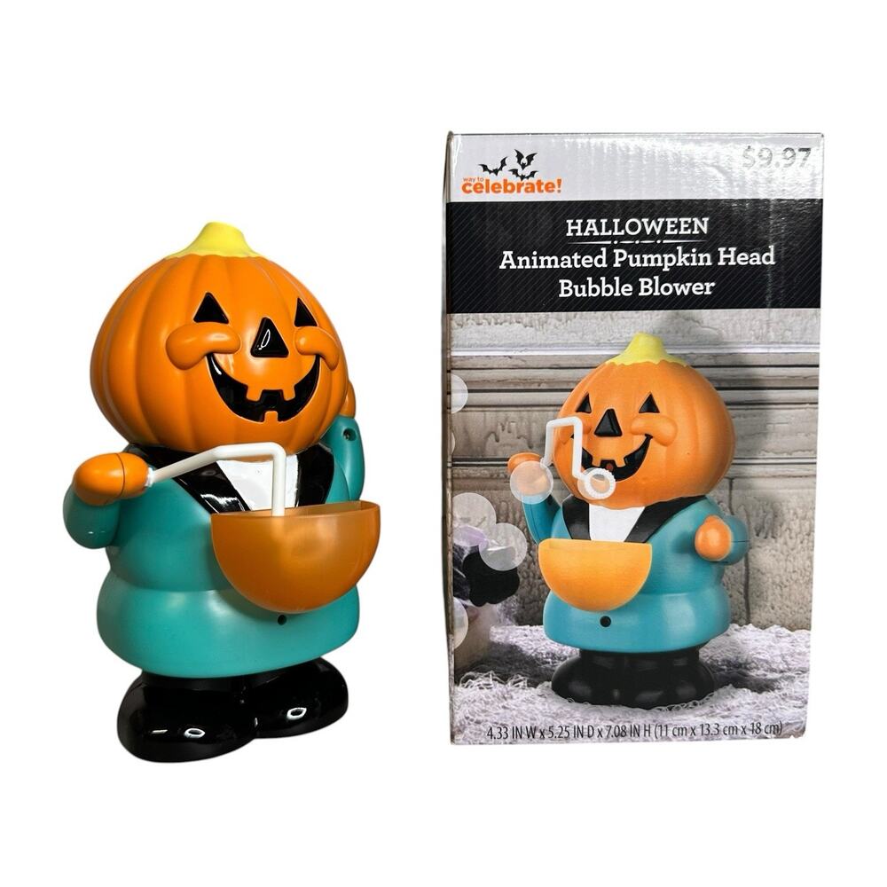 Way To Celebrate 2021 Halloween Animated Pumpkin Head Bubble Blower New